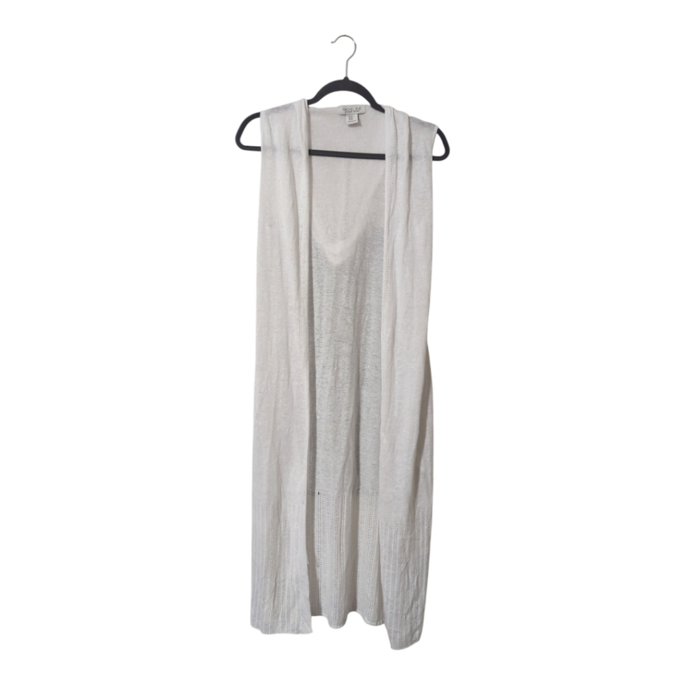 Rachel Zoe White Sleeveless Linen Blend Hooded Open Front Long Cover Up